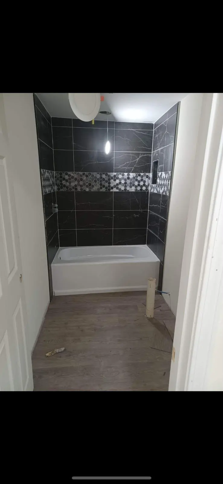Bathroom Remodel, Black Tile Tub Surround